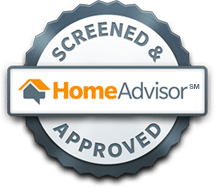 HomeAdvisor seal with "Screened & Approved" text around the badge, featuring a logo with a house and speech bubble icon.