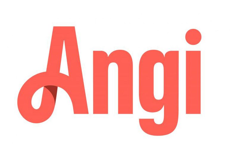 Red text logo displaying the word "Angi" with a stylized, looping "A" on a white background.