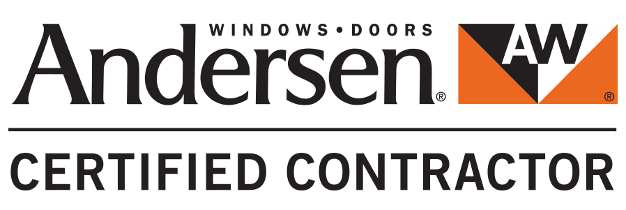 Andersen Windows and Doors certified contractor logo featuring the AW emblem in black and orange.